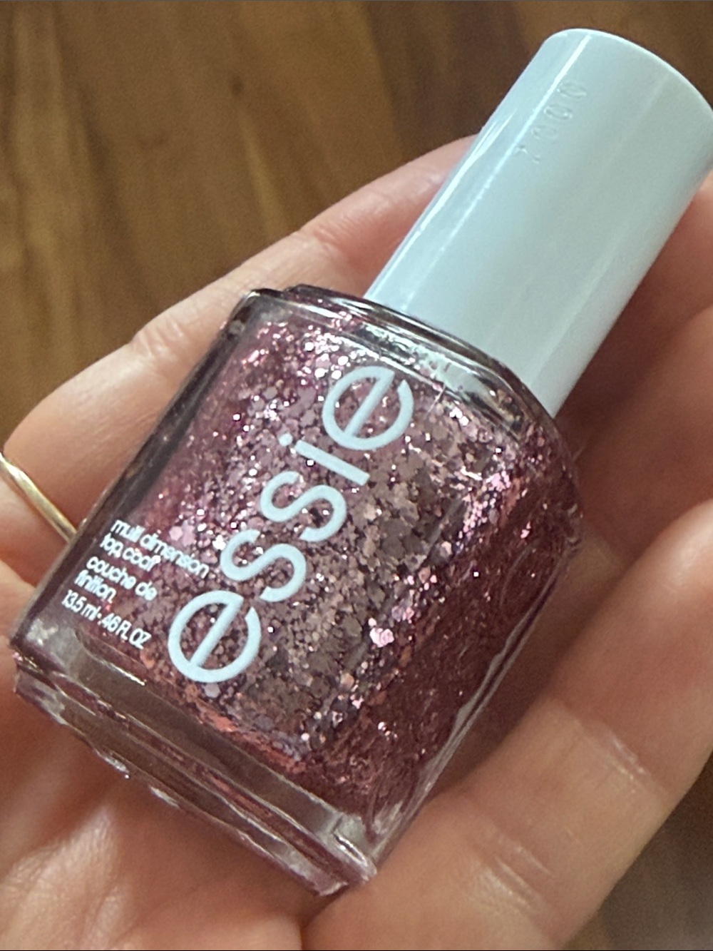Essie multi dimension top coat in shade “A Cut Above” ESSIE pink GLITTER nail